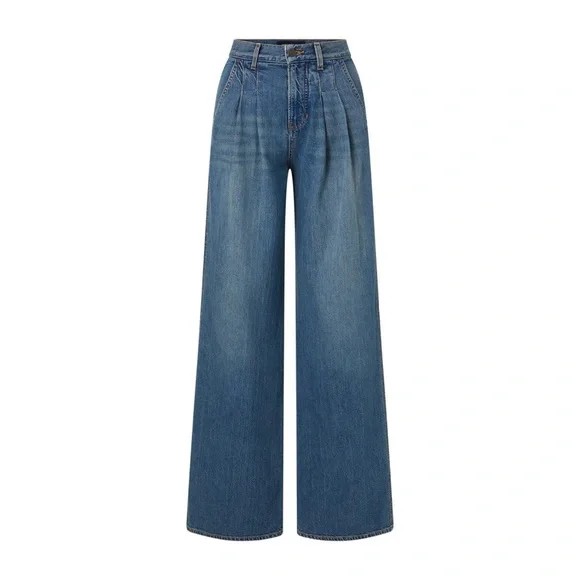 New! VERONICA BEARD Mia Pleated High Waist Wide Leg Jeans - Picture 1 of 11
